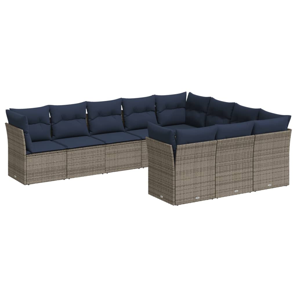 Set Divani da Giardino 10 pz con Cuscini Grigio in Polyrattan