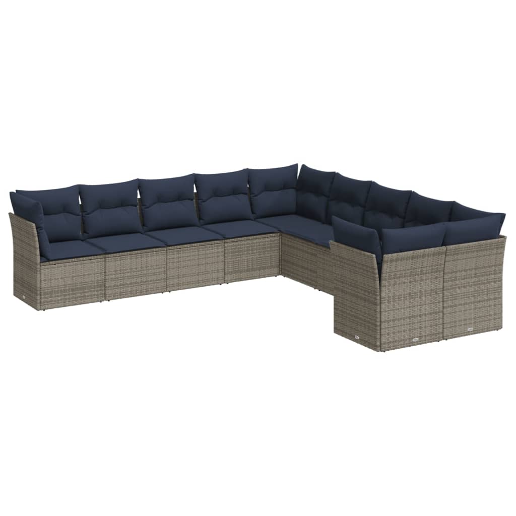 Set Divani da Giardino 10 pz con Cuscini Grigio in Polyrattan