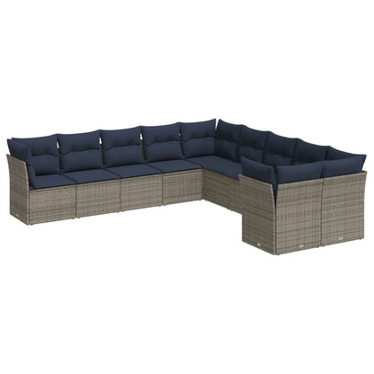 Set Divani da Giardino 10 pz con Cuscini Grigio in Polyrattan