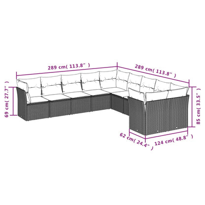 Set Divani da Giardino 10 pz con Cuscini Grigio in Polyrattan