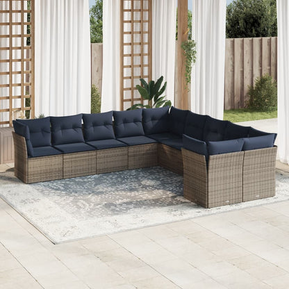 Set Divani da Giardino 10 pz con Cuscini Grigio in Polyrattan