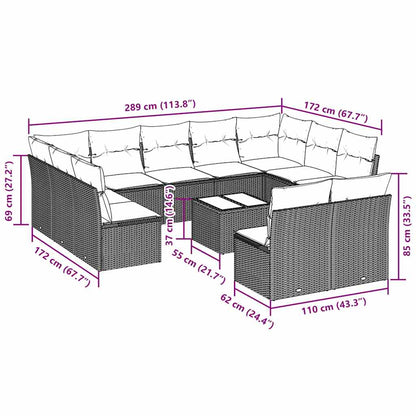 Set Divano Giardino 12 pz con Cuscini Grigio Chiaro Polyrattan