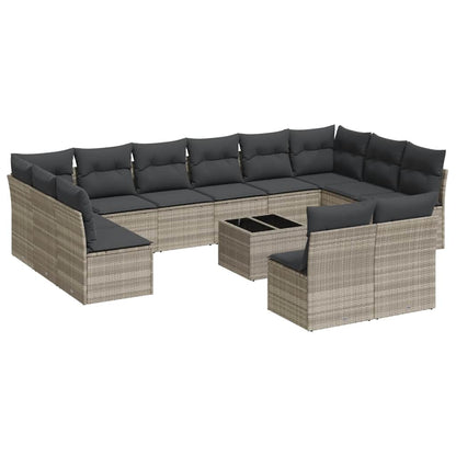 Set Divani Giardino 13 pz con Cuscini Grigio Chiaro Polyrattan