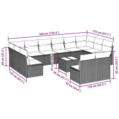 Set Divani Giardino 13 pz con Cuscini Grigio Chiaro Polyrattan