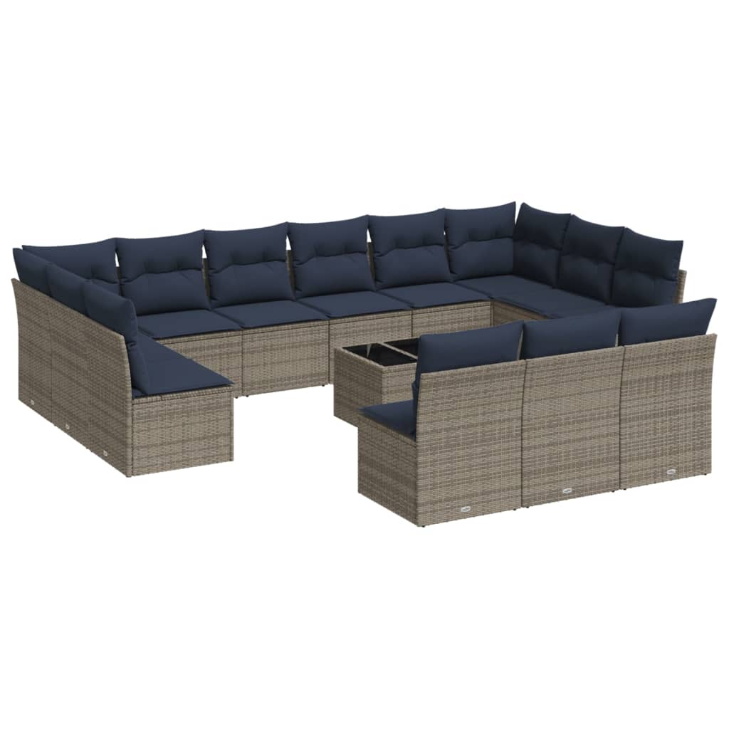 Set Divani da Giardino 14pz con Cuscini in Polyrattan Grigio