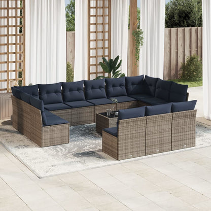 Set Divani da Giardino 14pz con Cuscini in Polyrattan Grigio
