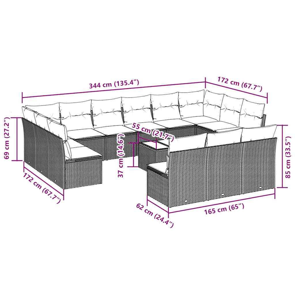 Set Divani da Giardino 14pz con Cuscini in Polyrattan