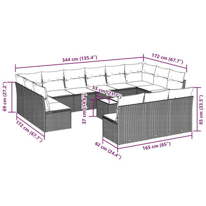 Set Divani da Giardino 14pz con Cuscini in Polyrattan