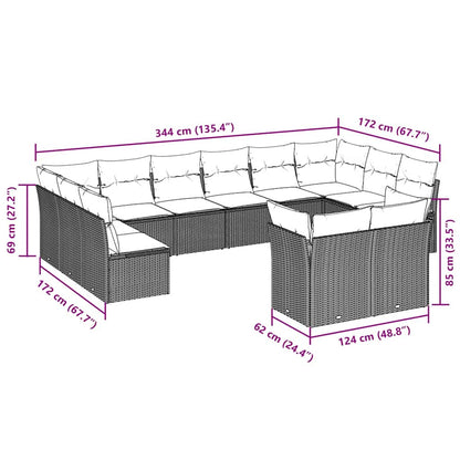 Set Divano Giardino 12 pz con Cuscini Grigio Chiaro Polyrattan