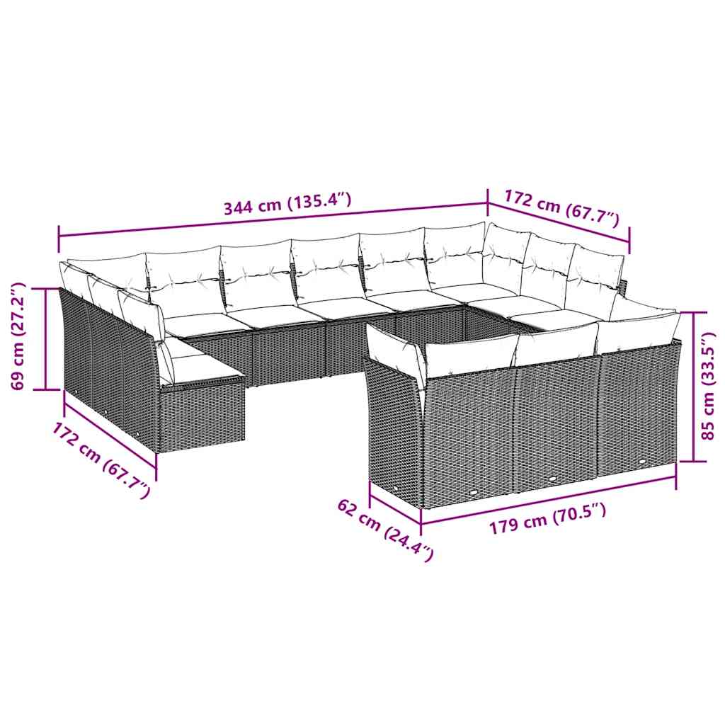 Set Divani Giardino 13 pz con Cuscini Grigio Chiaro Polyrattan