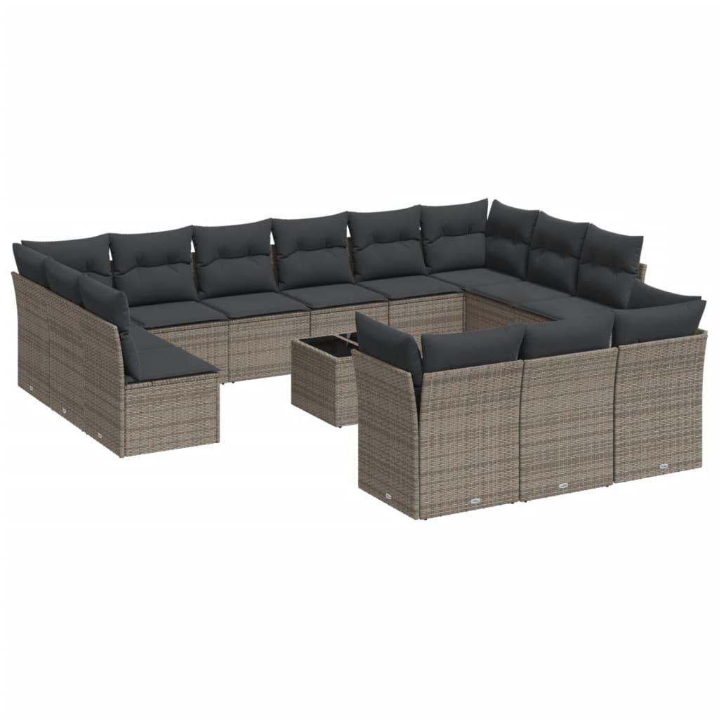 Set Divani da Giardino 14pz con Cuscini in Polyrattan Grigio