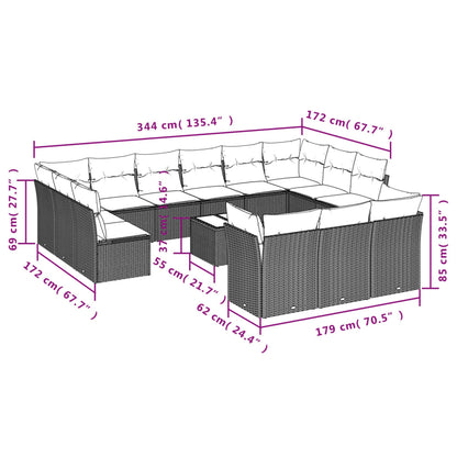 Set Divani da Giardino 14pz con Cuscini in Polyrattan Grigio