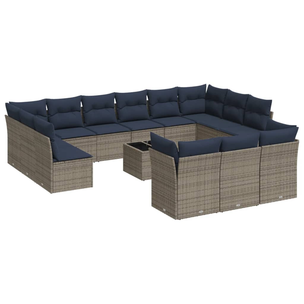 Set Divani da Giardino 14pz con Cuscini in Polyrattan Grigio