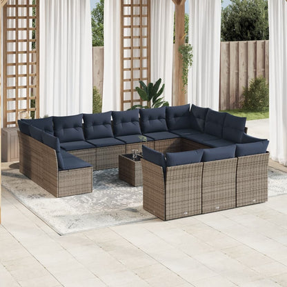 Set Divani da Giardino 14pz con Cuscini in Polyrattan Grigio