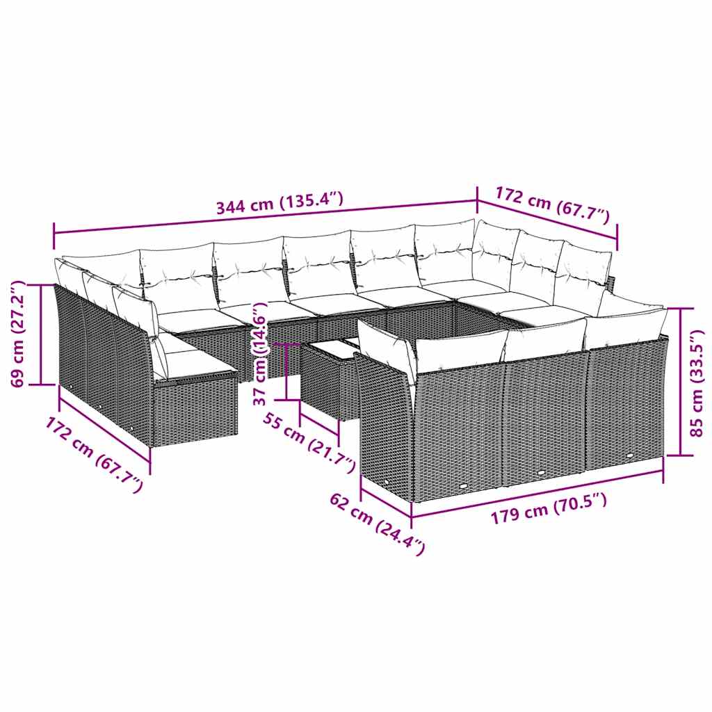 Set Divani da Giardino 14pz con Cuscini in Polyrattan