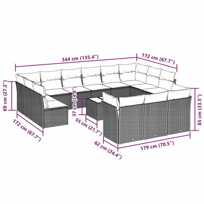 Set Divani da Giardino 14pz con Cuscini in Polyrattan