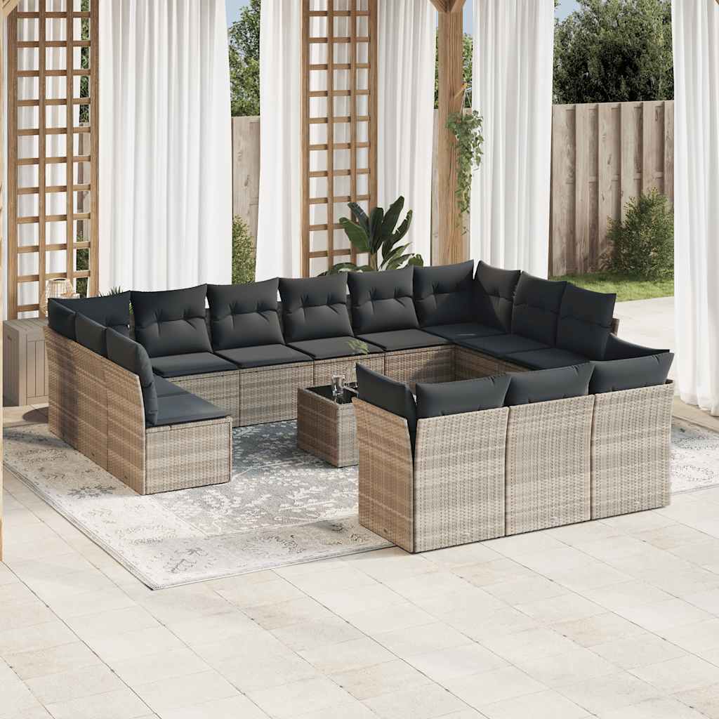 Set Divani da Giardino 14pz con Cuscini in Polyrattan