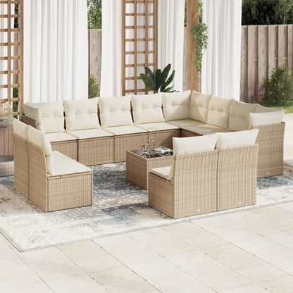Set Divano da Giardino 13 pz con Cuscini Beige in Polyrattan