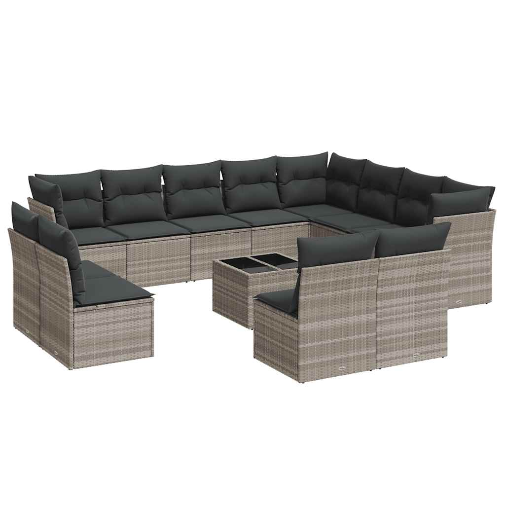 Set Divani Giardino 13 pz con Cuscini Grigio Chiaro Polyrattan