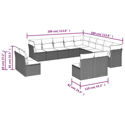Set Divani Giardino 13 pz con Cuscini Grigio Chiaro Polyrattan