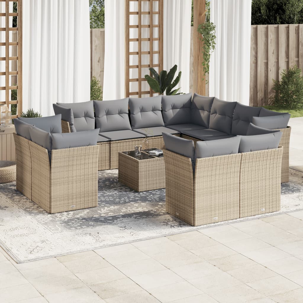 Set Divani da Giardino 12 pz con Cuscini Beige in Polyrattan