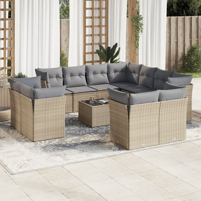 Set Divani da Giardino 12 pz con Cuscini Beige in Polyrattan