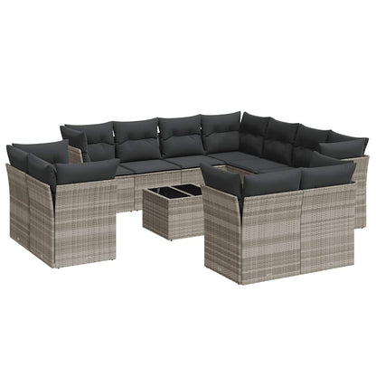 Set Divano Giardino 12 pz con Cuscini Grigio Chiaro Polyrattan