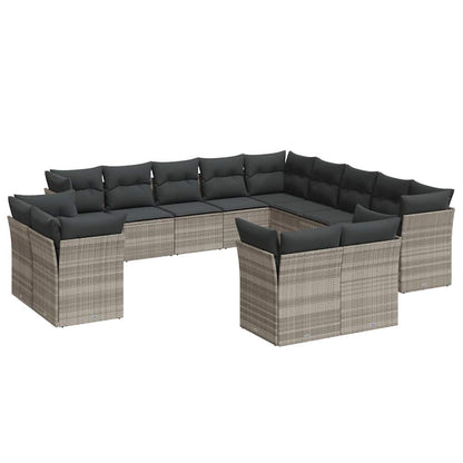 Set Divani Giardino 13 pz con Cuscini Grigio Chiaro Polyrattan