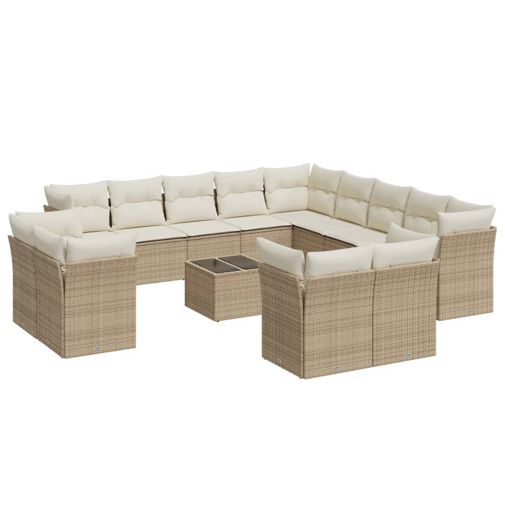 Set Divani da Giardino 14pz con Cuscini in Polyrattan Beige