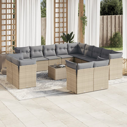 Set Divani da Giardino 14pz con Cuscini in Polyrattan Beige