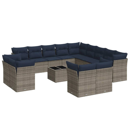 Set Divani da Giardino 14pz con Cuscini in Polyrattan Grigio