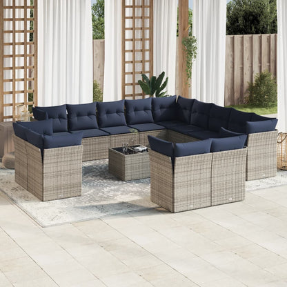Set Divani da Giardino 14pz con Cuscini in Polyrattan Grigio