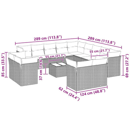 Set Divani da Giardino 14pz con Cuscini in Polyrattan