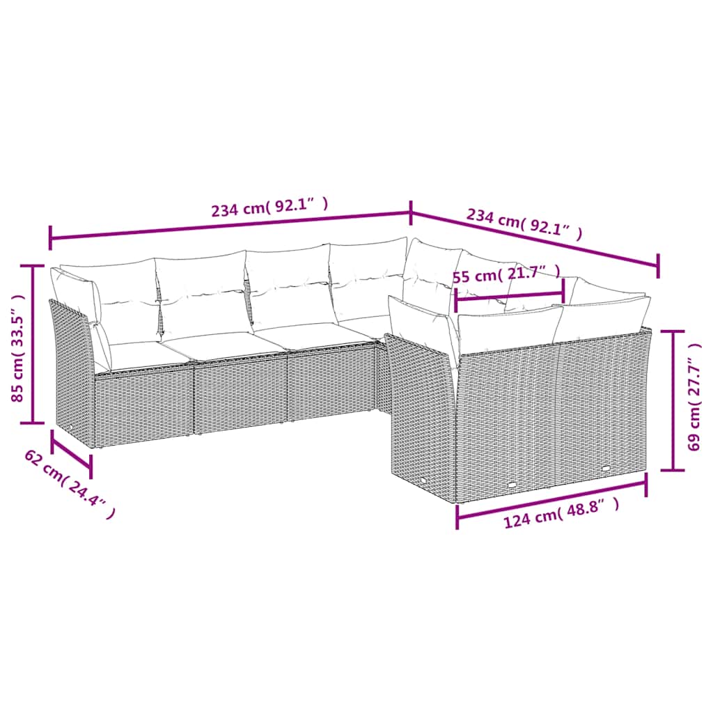 Set Divani da Giardino 8 pz con Cuscini Grigio in Polyrattan