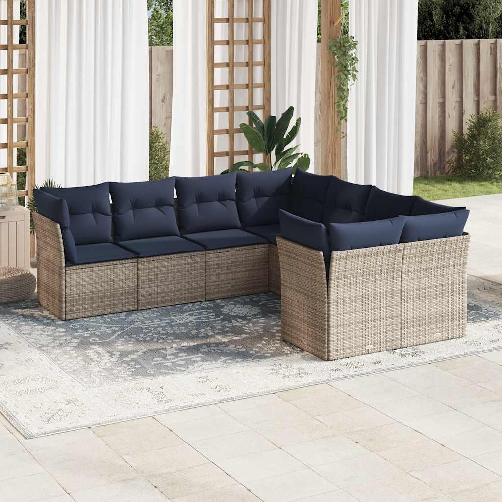 Set Divani da Giardino 8 pz con Cuscini Grigio in Polyrattan