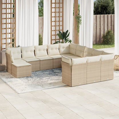 Set Divani da Giardino 12 pz con Cuscini Beige in Polyrattan