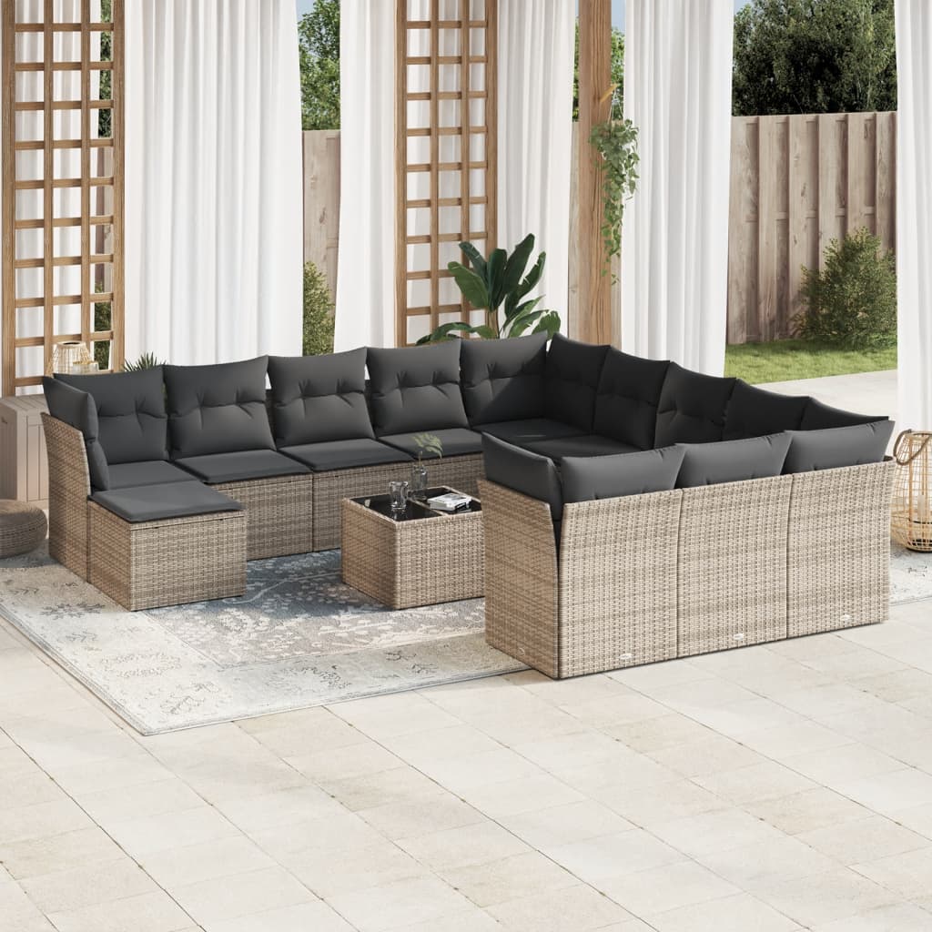 Set Divani da Giardino 13 pz con Cuscini Grigio in Polyrattan