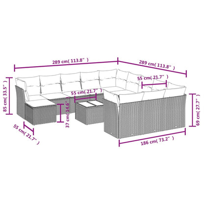 Set Divani Giardino 13 pz con Cuscini Grigio Chiaro Polyrattan