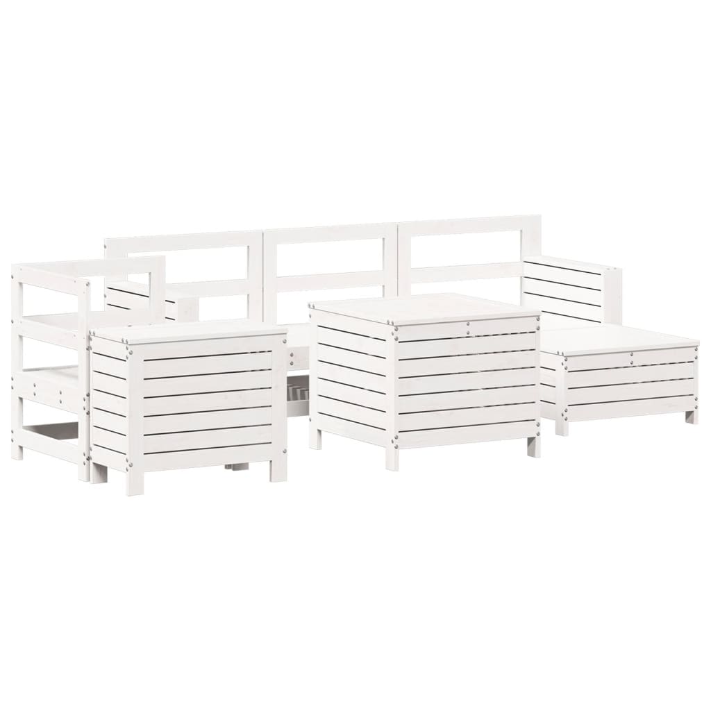 Set Divani da Giardino 7 pz Bianco in Legno Massello di Pino