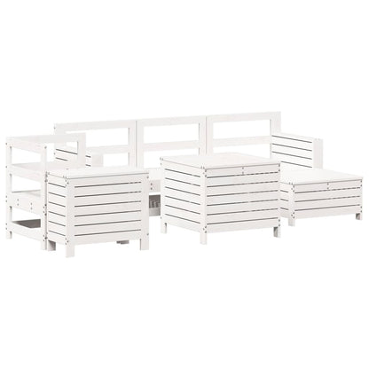 Set Divani da Giardino 7 pz Bianco in Legno Massello di Pino