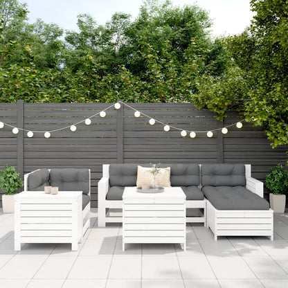 Set Divani da Giardino 7 pz Bianco in Legno Massello di Pino