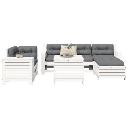 Set Divani da Giardino 7 pz Bianco in Legno Massello di Pino