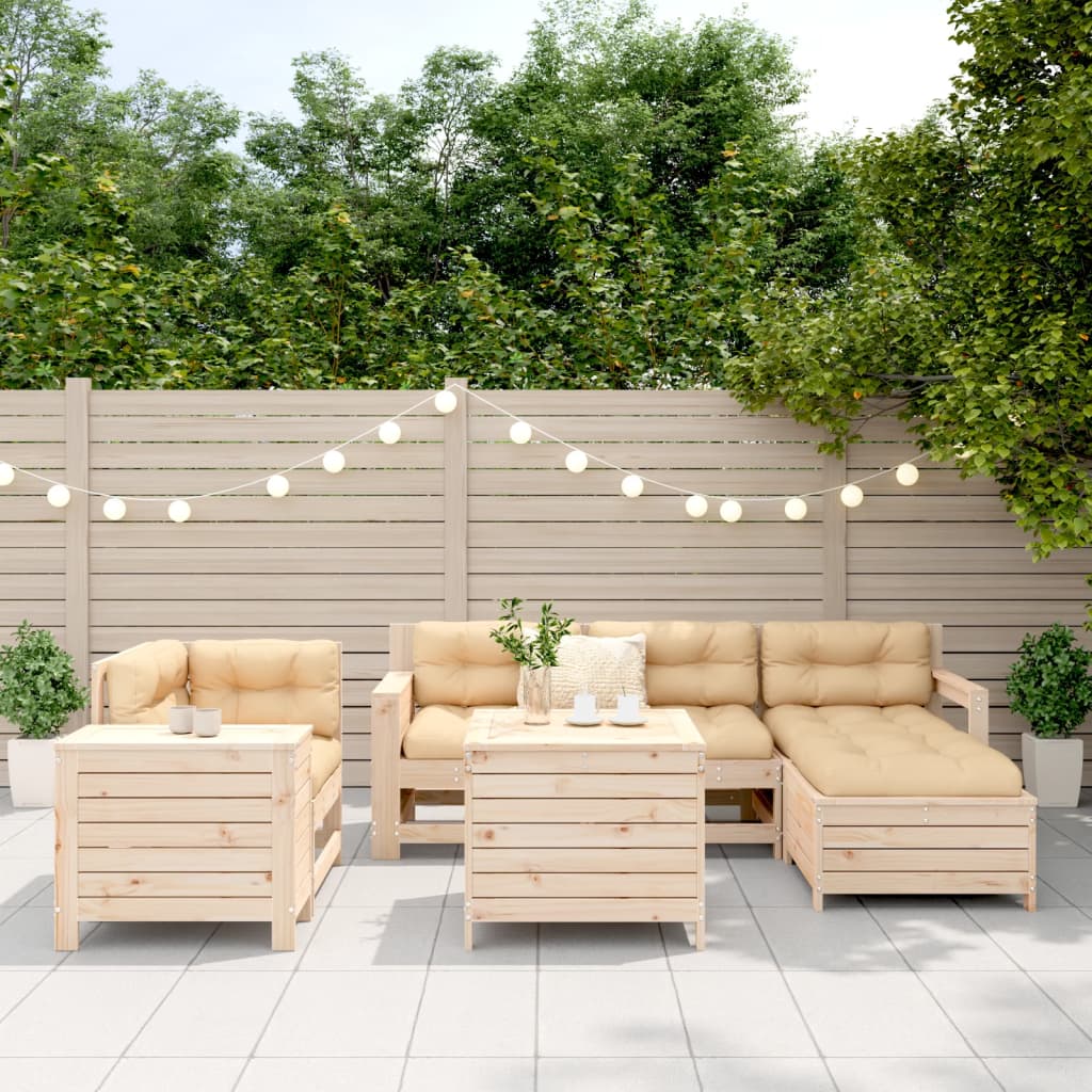 Set Divani da Giardino 7 pz in Legno Massello di Pino