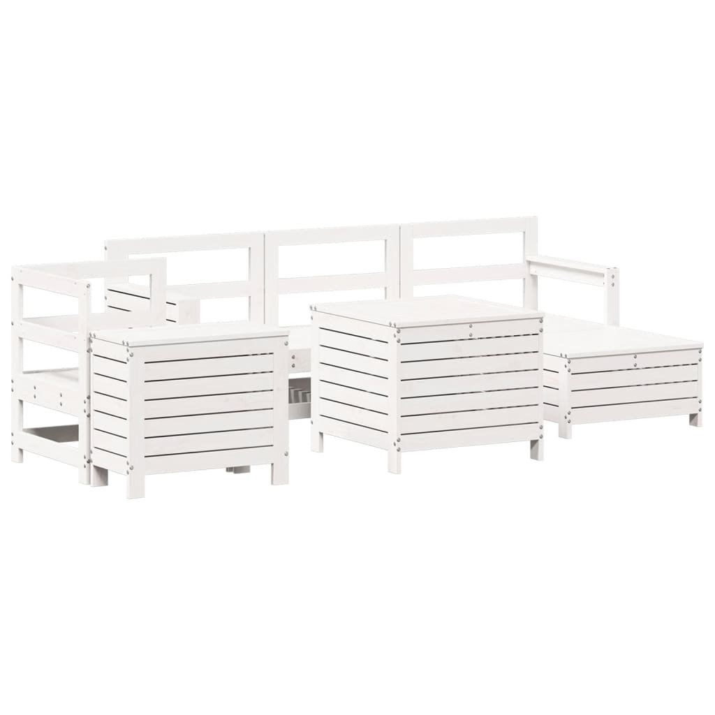 Set Divani da Giardino 7 pz Bianco in Legno Massello di Pino