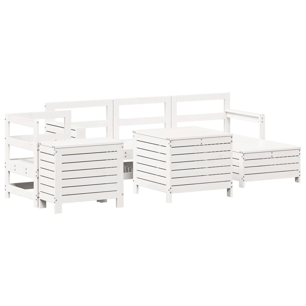Set Divani da Giardino 7 pz Bianco in Legno Massello di Pino