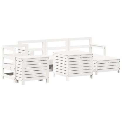 Set Divani da Giardino 7 pz Bianco in Legno Massello di Pino