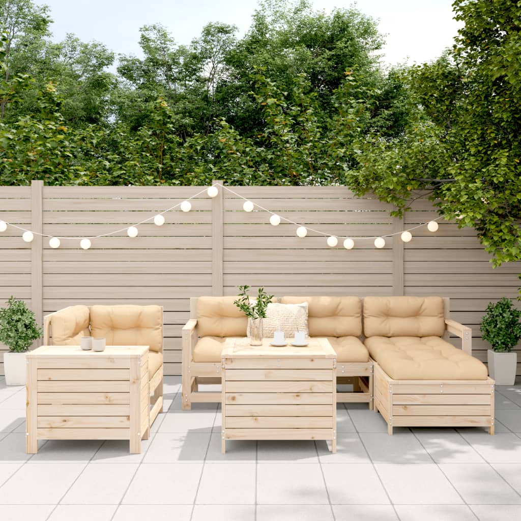 Set Divani da Giardino 7 pz in Legno Massello di Pino