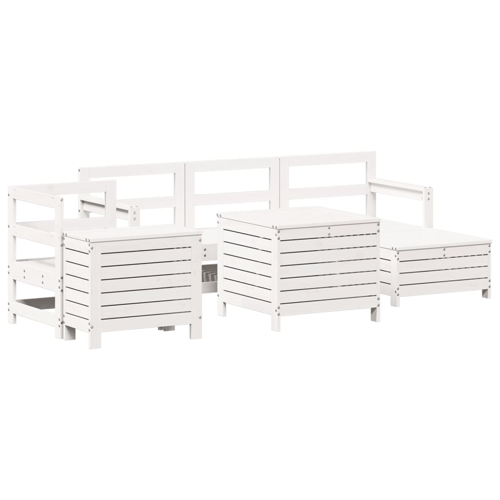 Set Divani da Giardino 7 pz Bianco in Legno Massello di Pino
