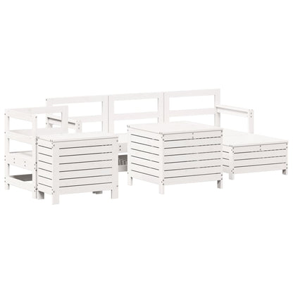 Set Divani da Giardino 7 pz Bianco in Legno Massello di Pino