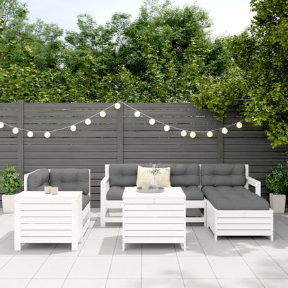 Set Divani da Giardino 7 pz Bianco in Legno Massello di Pino